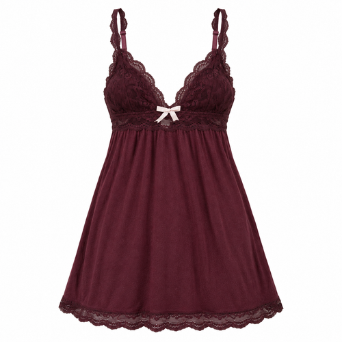 Eberjey burgundy lace trim chemise front view