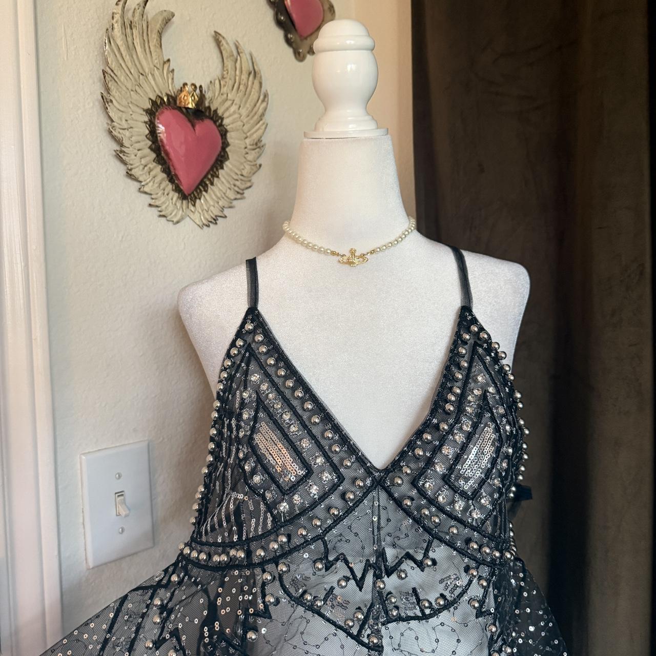 Y2K Embellished Mesh Sheer Beaded Sparkly Cami Top