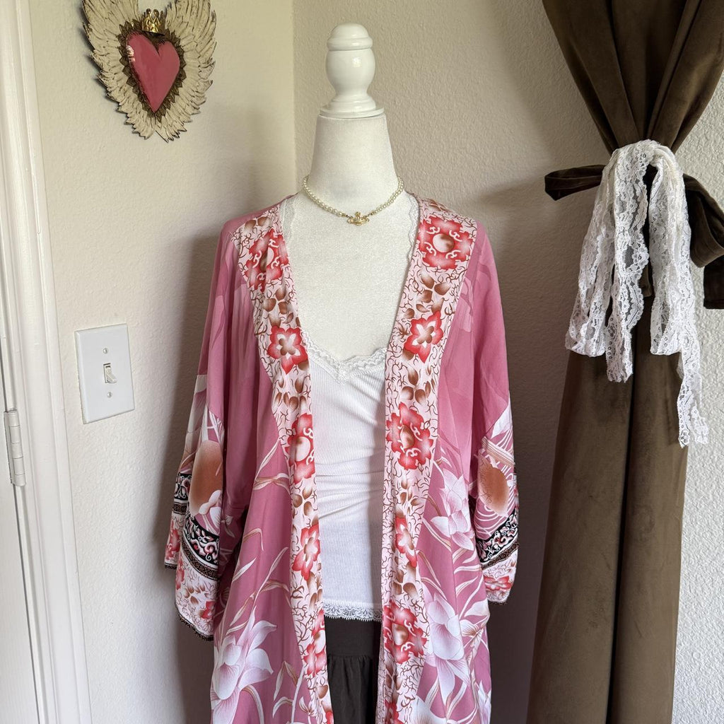 Pink Flamingo Kimono Robe Full Length Bohemian Dressing Gown