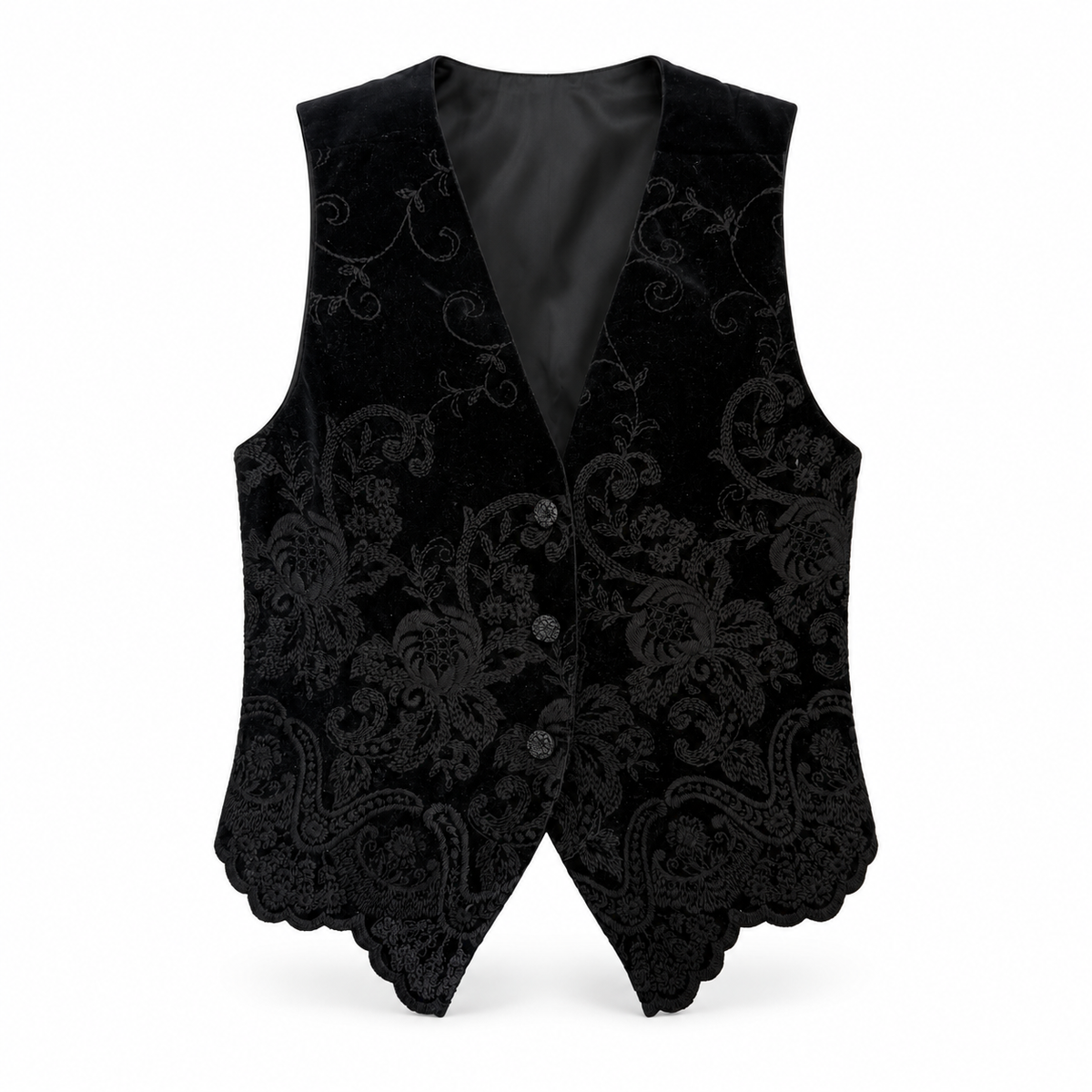 Vintage Express black velvet floral vest front view