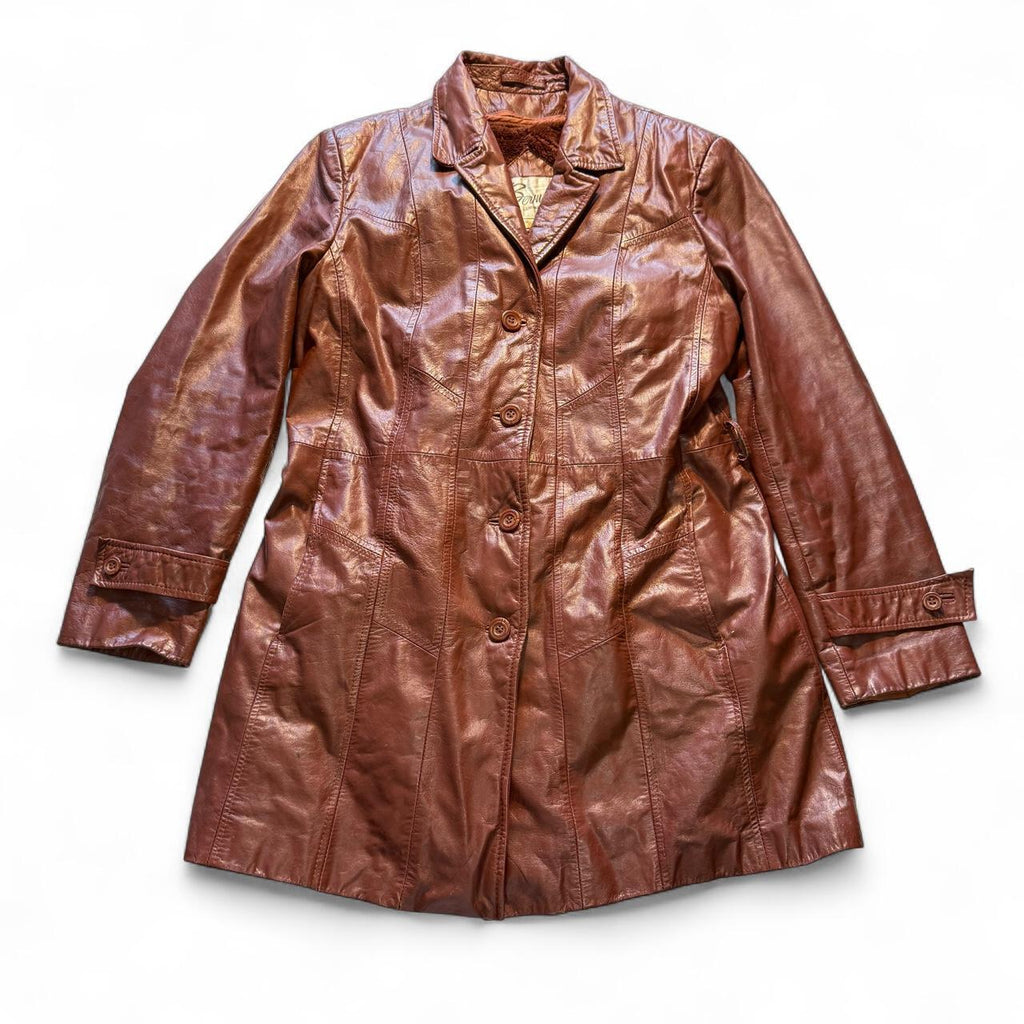 Vintage 1970s Berman's "The Leather Experts" Genuine Brown Leather Trench Coat