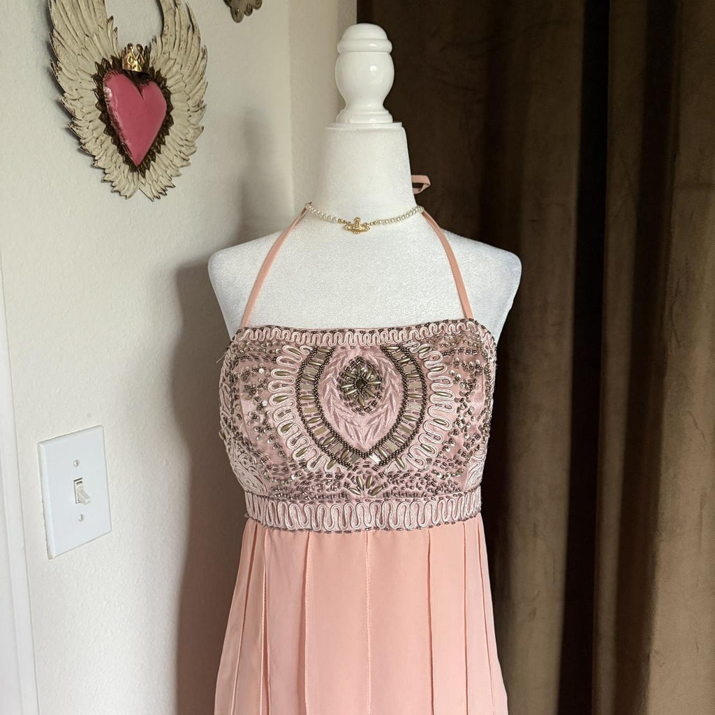 SUE WONG Blush Pink Delicate Beaded Fairy Dress Y2K Formal Girly Winx