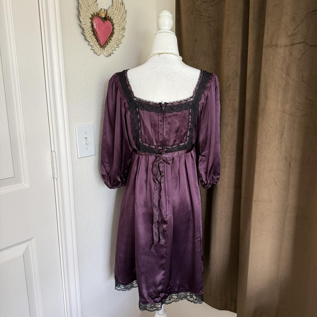 Vintage Betsey Johnson Milkmaid Puff Sleeve Purple Silk Princess Dress