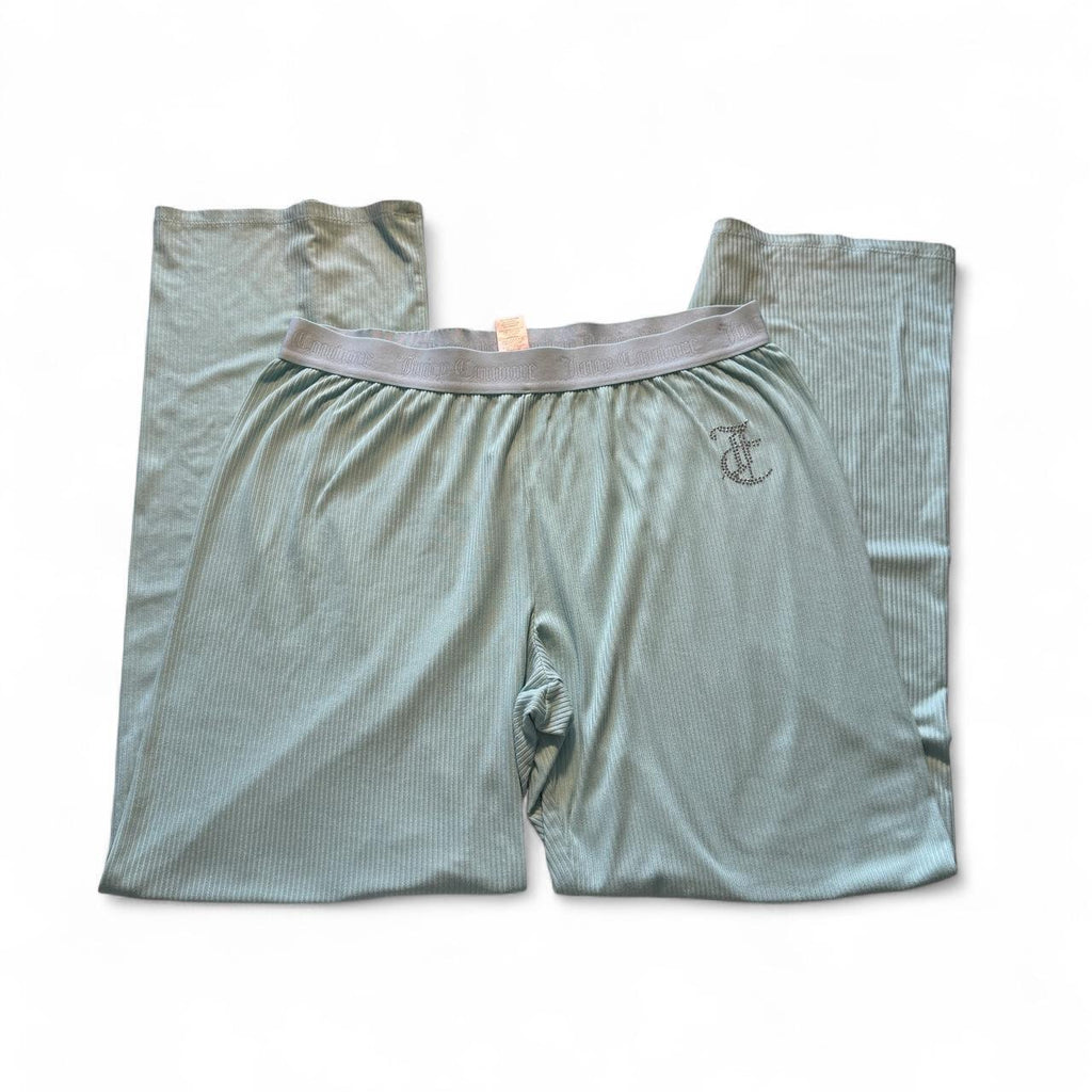 Juicy Couture Teal Pajama Sweatpants Ribbed Rhinestone Detail