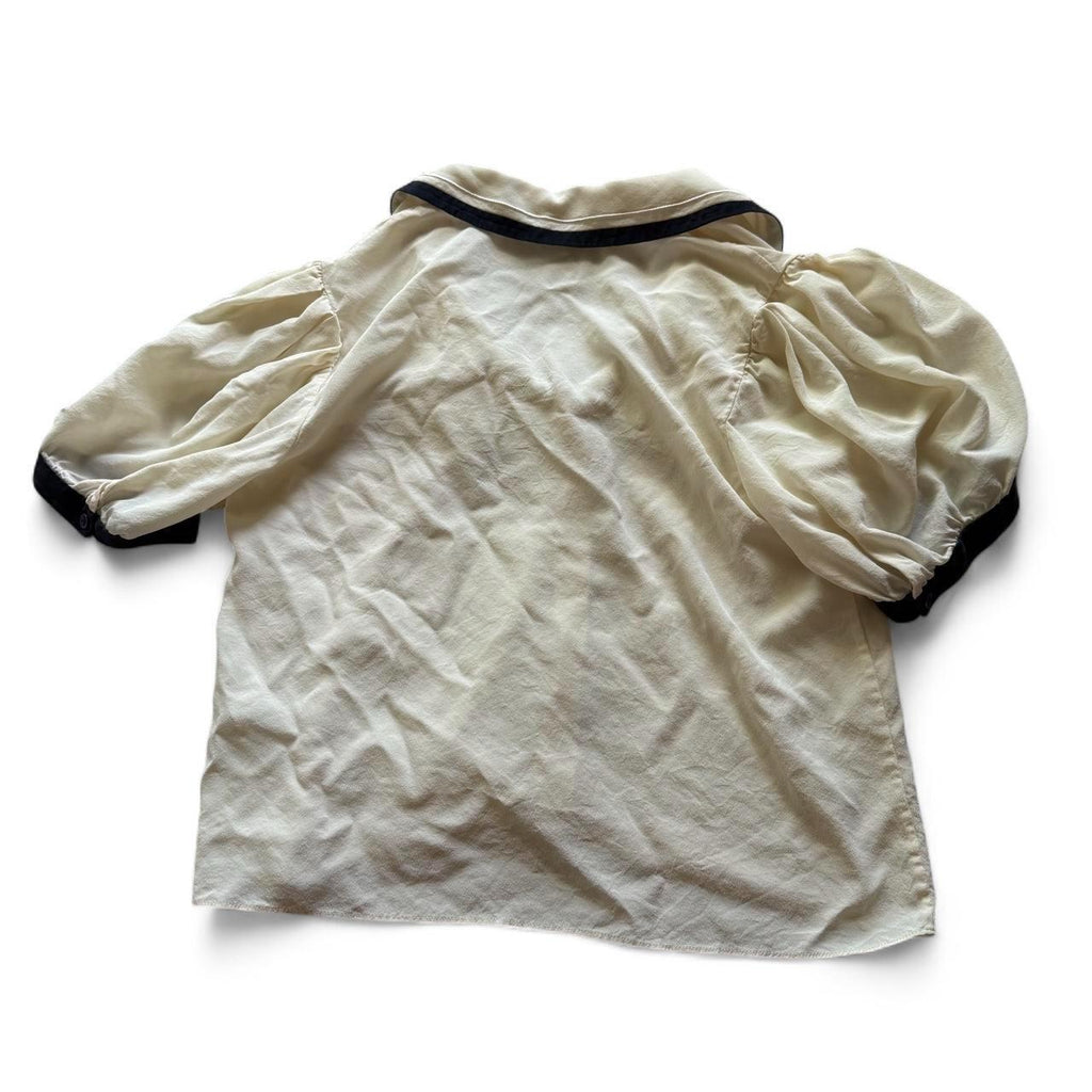 FRAME The Silk Sailor Blouse S Cream Navy Puff Sleeve Designer Top