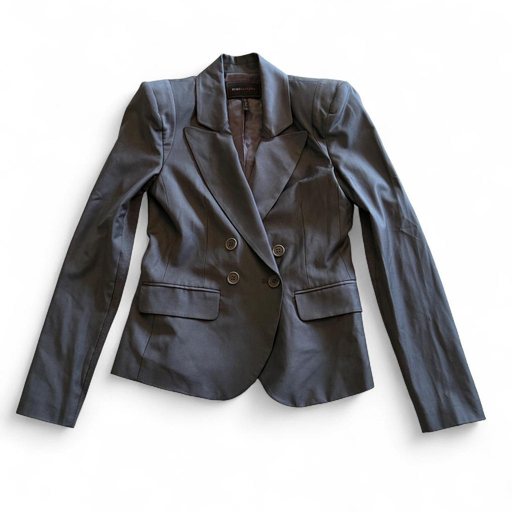 BCBGMAXAZRIA Gray Blazer Shoulder Pads Dramatic Silhouette