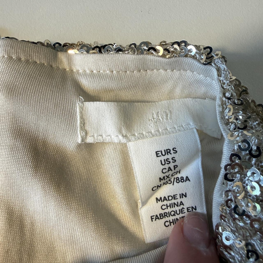 H&M Sequin Detail Sleeveless Silver Mock Neck Blouse