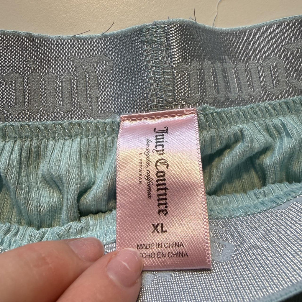 Juicy Couture Teal Pajama Sweatpants Ribbed Rhinestone Detail