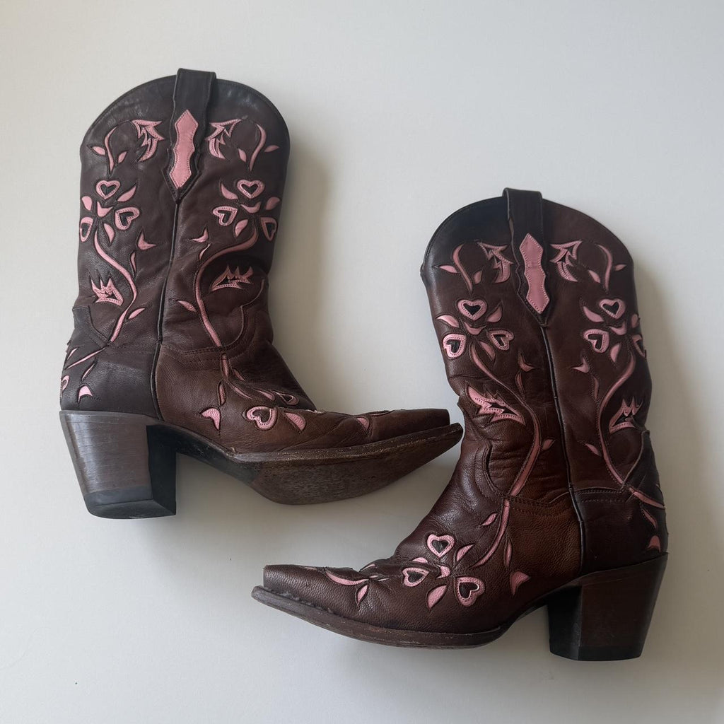 Brown and Pink Coquette Romantic Western Girly Cowboy Boots Dan Post