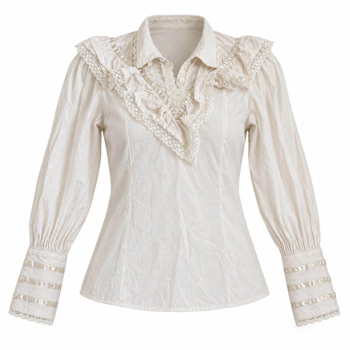 Frontier Classics ivory ruffle blouse front view