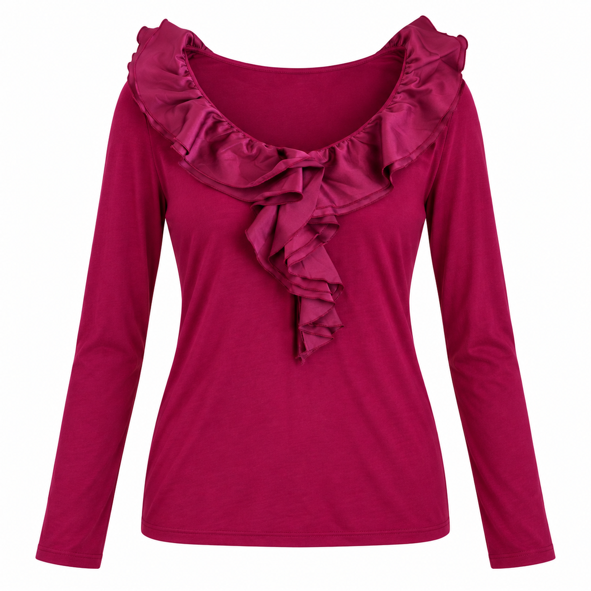 Lauren Ralph Lauren berry mauve ruffle-neck top front view