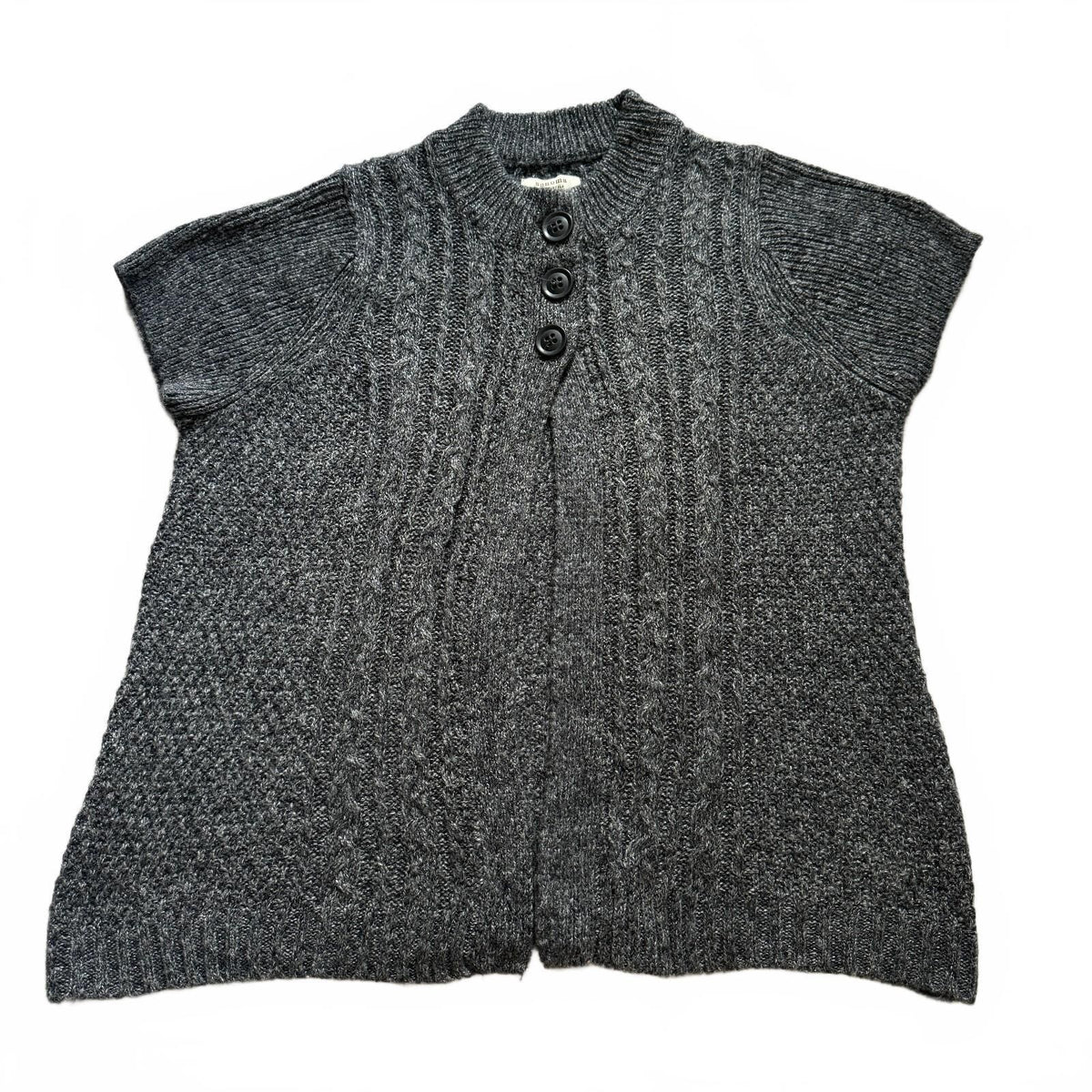 thriftalina Sonoma Life + Style Cozy Fall Gray Short Sleeve Cable Knit Cardigan Sweater XXL