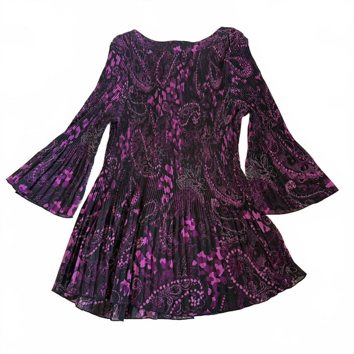 George Women's 1X 16W Purple Paisley Print Pleated Top Whimsical Practical Magic