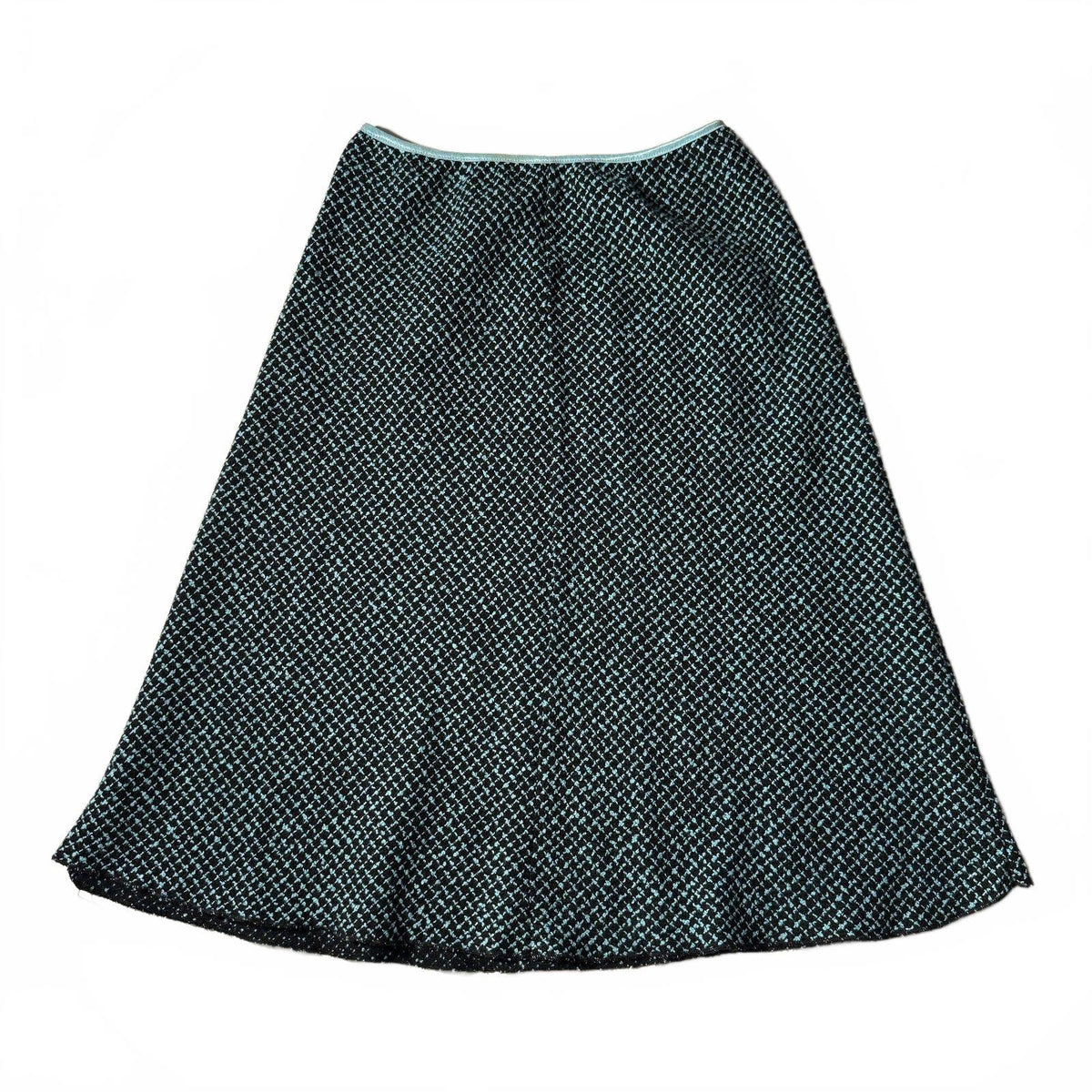 Vintage Espresso Black Blue Boucle Tweed A-Line Midi Skirt Sz Large USA Made