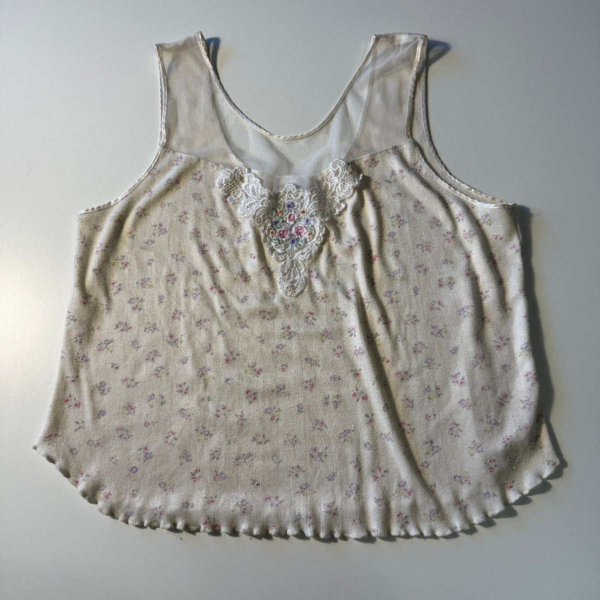 Secret Treasures Floral Mesh Lace Cami Tank Cottagecore Fairycore Vintage 90s