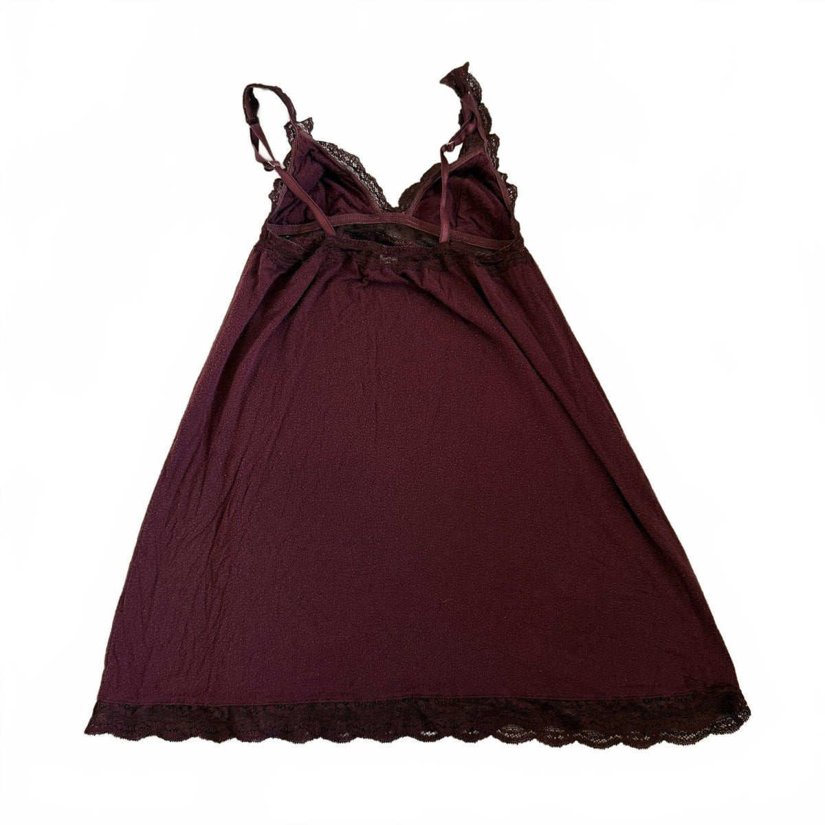 Eberjey Burgundy Lace Trim Chemise Mini Babydoll Nightgown, Size Small Coquette