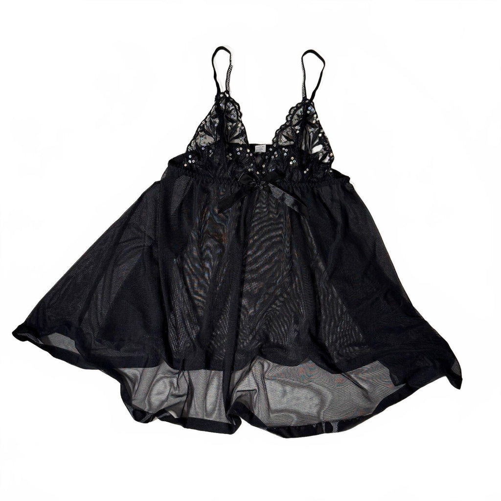 Y2K Mesh Babydoll Sheer Sparkly Bling Chemise Lingerie Slip Dress Sequin Detail