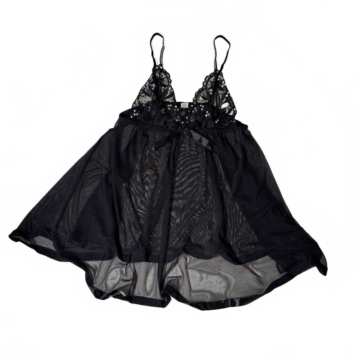Y2K Mesh Babydoll Sheer Sparkly Bling Chemise Lingerie Slip Dress Sequin Detail