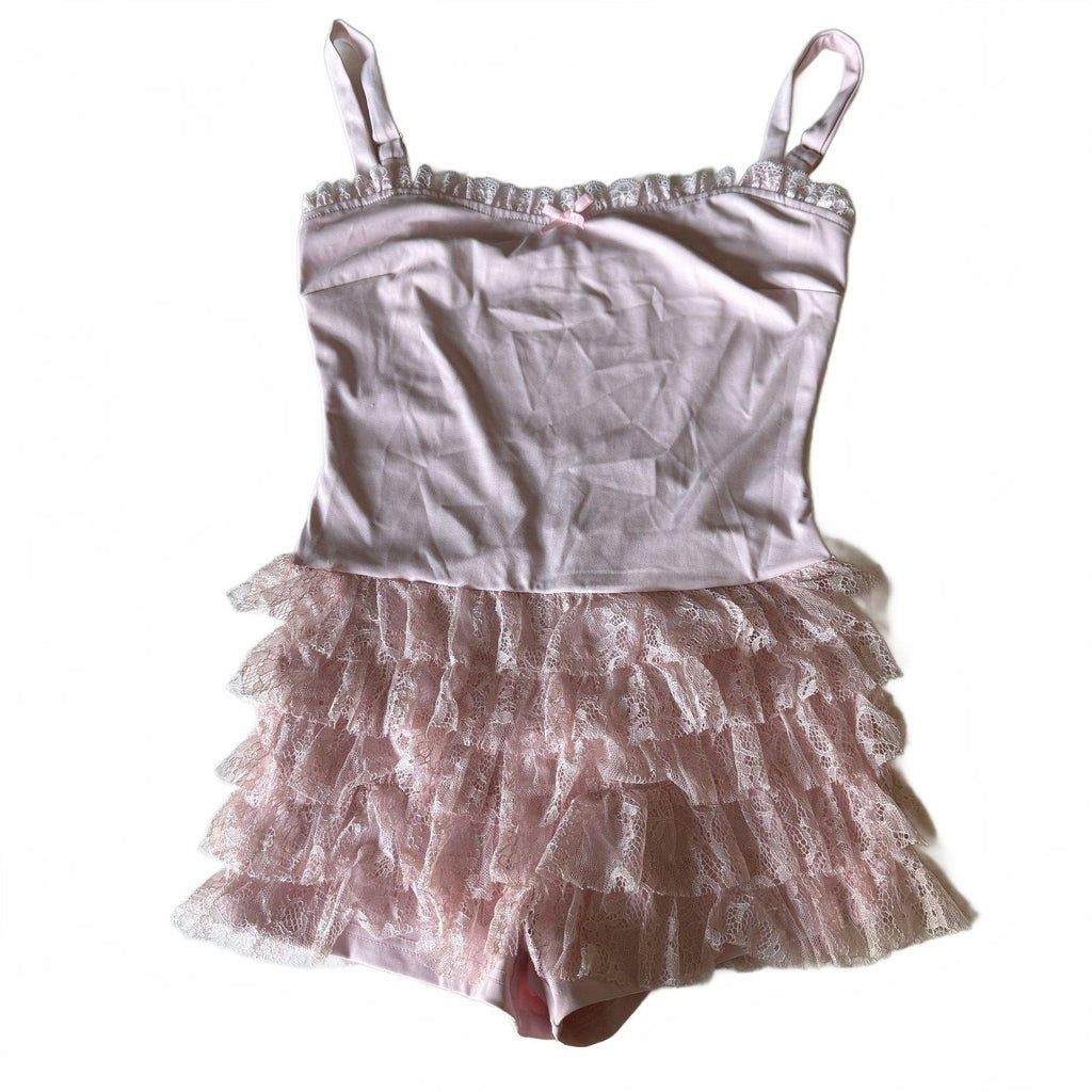 Edikted Lacey Ruffle Baby Pink Women's Romper Brand NWT Sz Medium