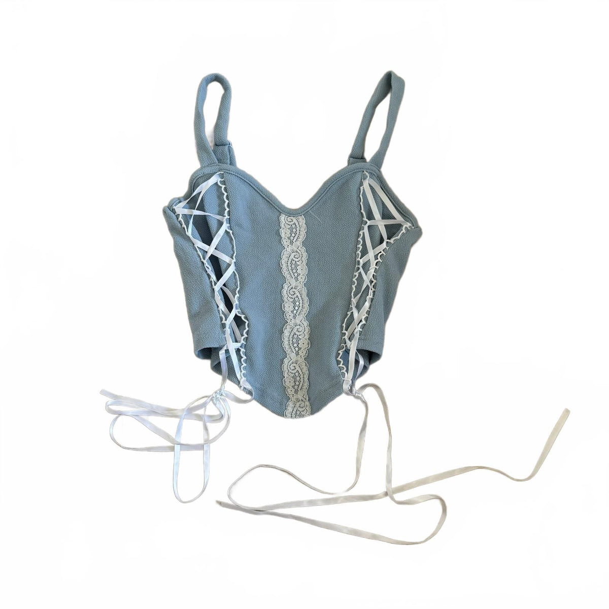 Blue Lace-Up Corset Style Crop Top with Adjustable Straps