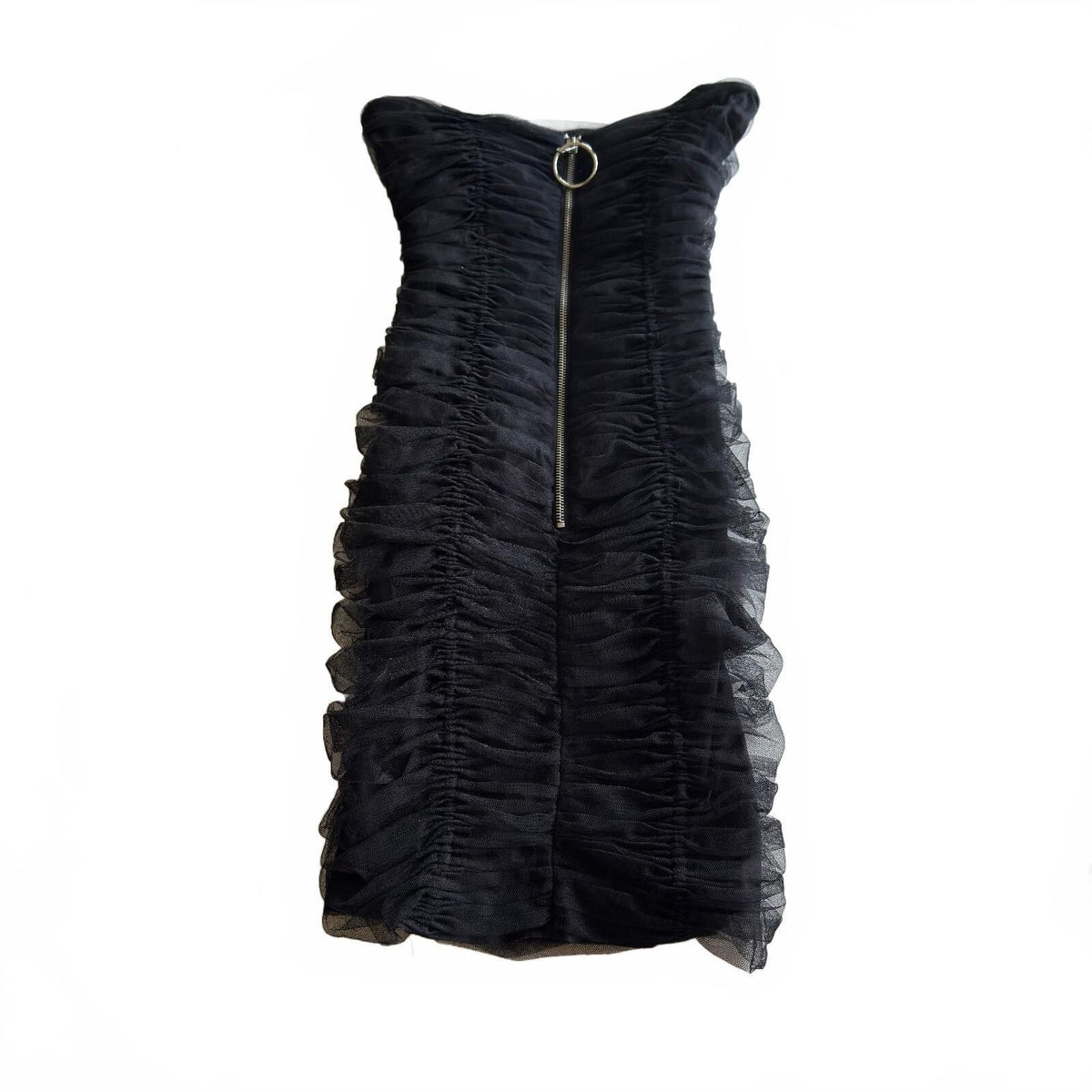 Betsey Johnson Women's Strapless Black Ruched Dress Size 0 with Front Zip