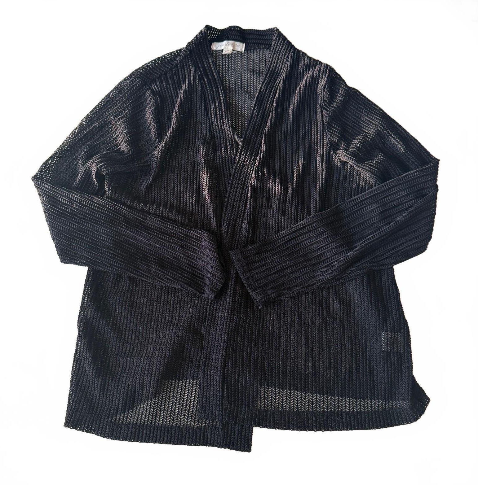 Joie de Vivre Black Sheer Knit Cardigan, Size Medium, 92% Nylon 8% Spandex