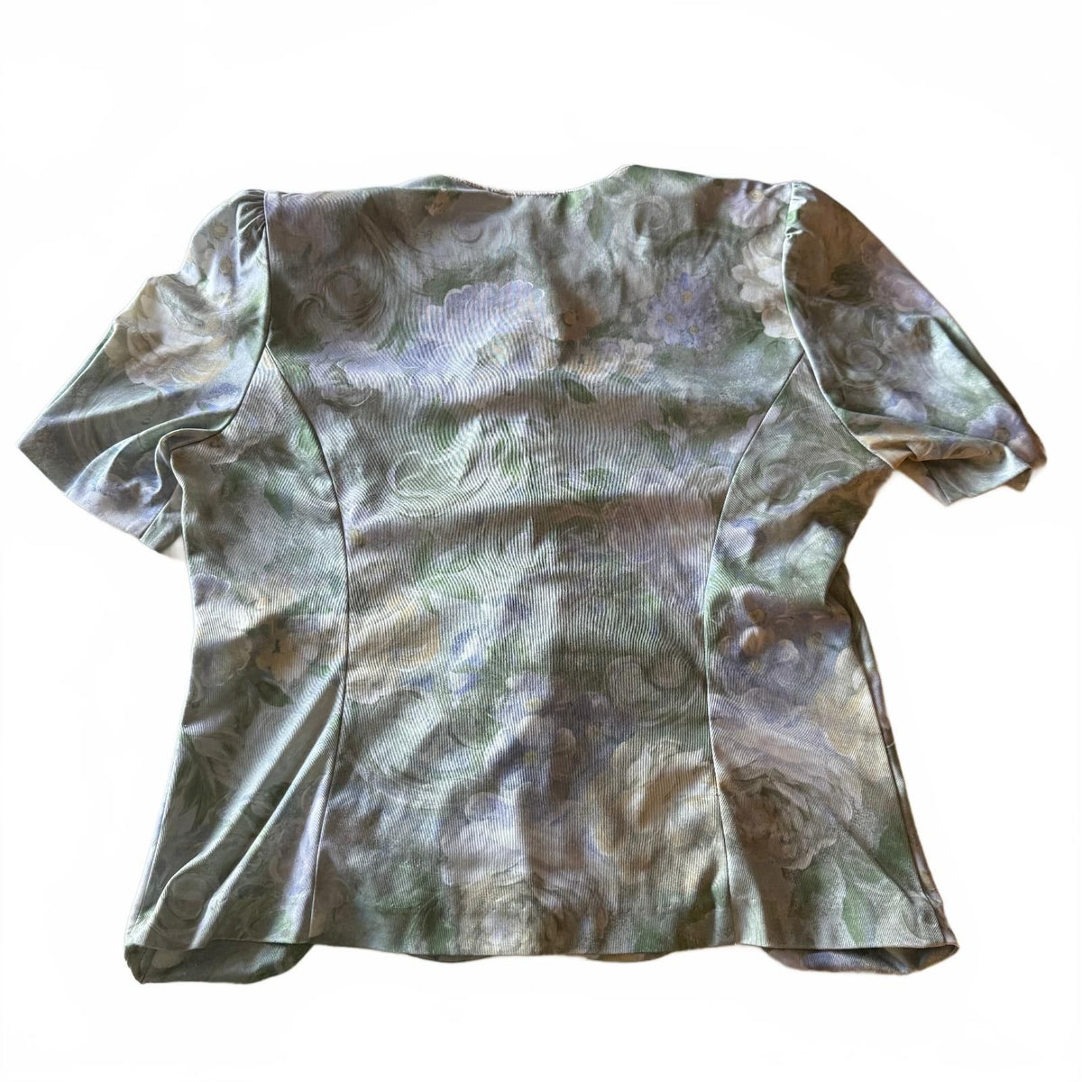 Vintage 1980's Watercolor Floral Scalloped Blouse Shoulder Pads Cottagecore