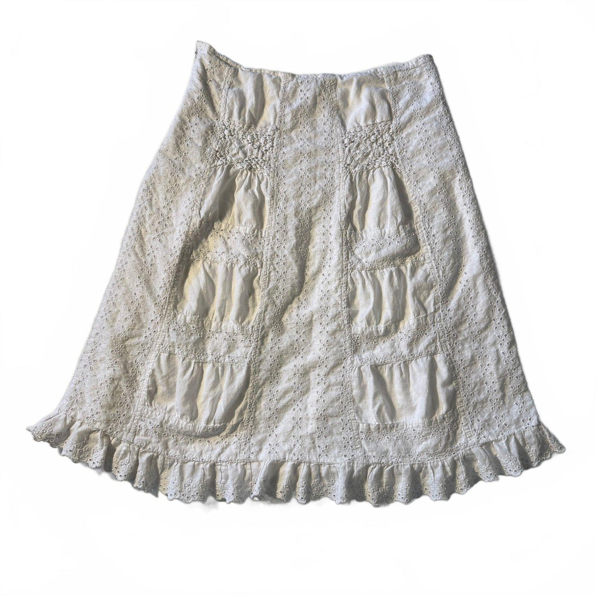 Harold's White Cotton Eyelet Lace Skirt Ruffle Hem Cottagecore Boho Sz 10