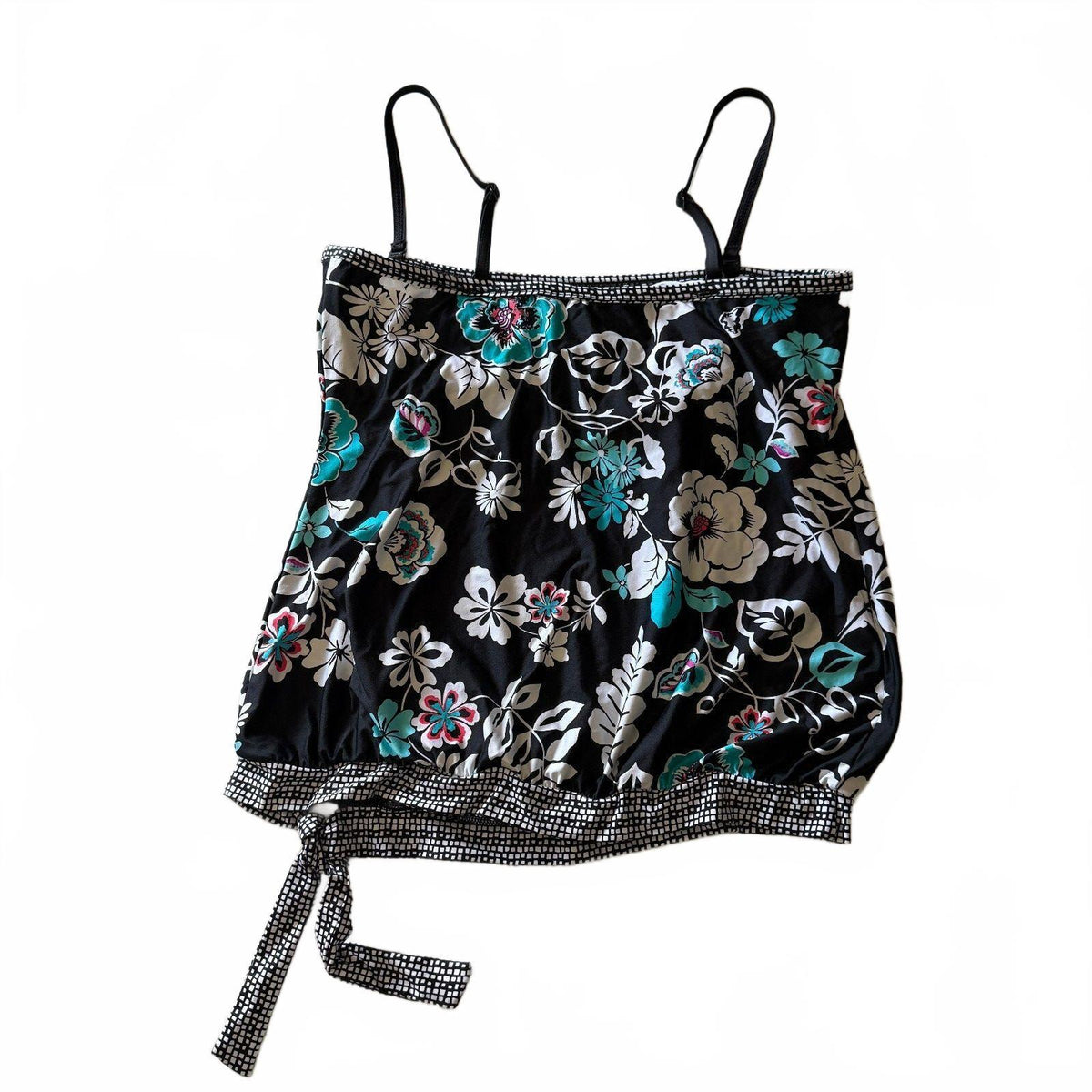 24th & Ocean Tankini Swimsuit Top Floral Hibiscus Flower Tie Detail Vacation