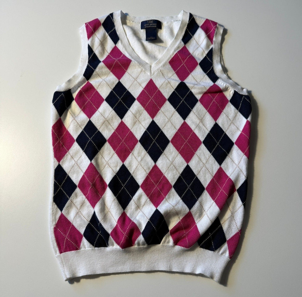 Brooks Brothers 346 Supima Cotton Pink Argyle Back to School Preppy Sweater Vest