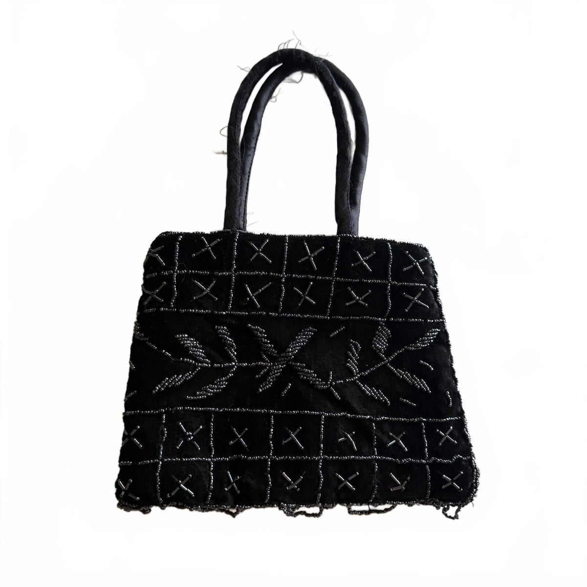 Vintage Mustafa Singapore Black Beaded Mini Handbag Zip Top Evening Bag Y2K