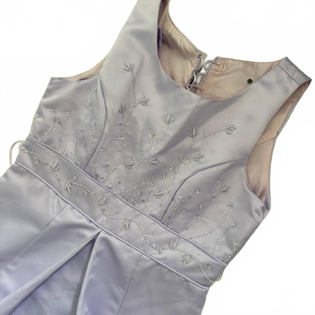 Vintage Marshmallow USA Lavender Embroidered Satin Flower Girl Dress Size 14