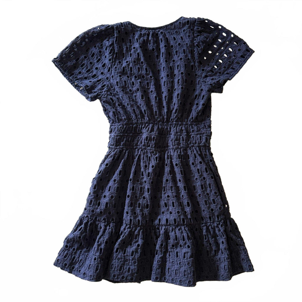 Anthropologie Navy Blue Eyelet Short Sleeve Dress Quiet Luxury Back to School