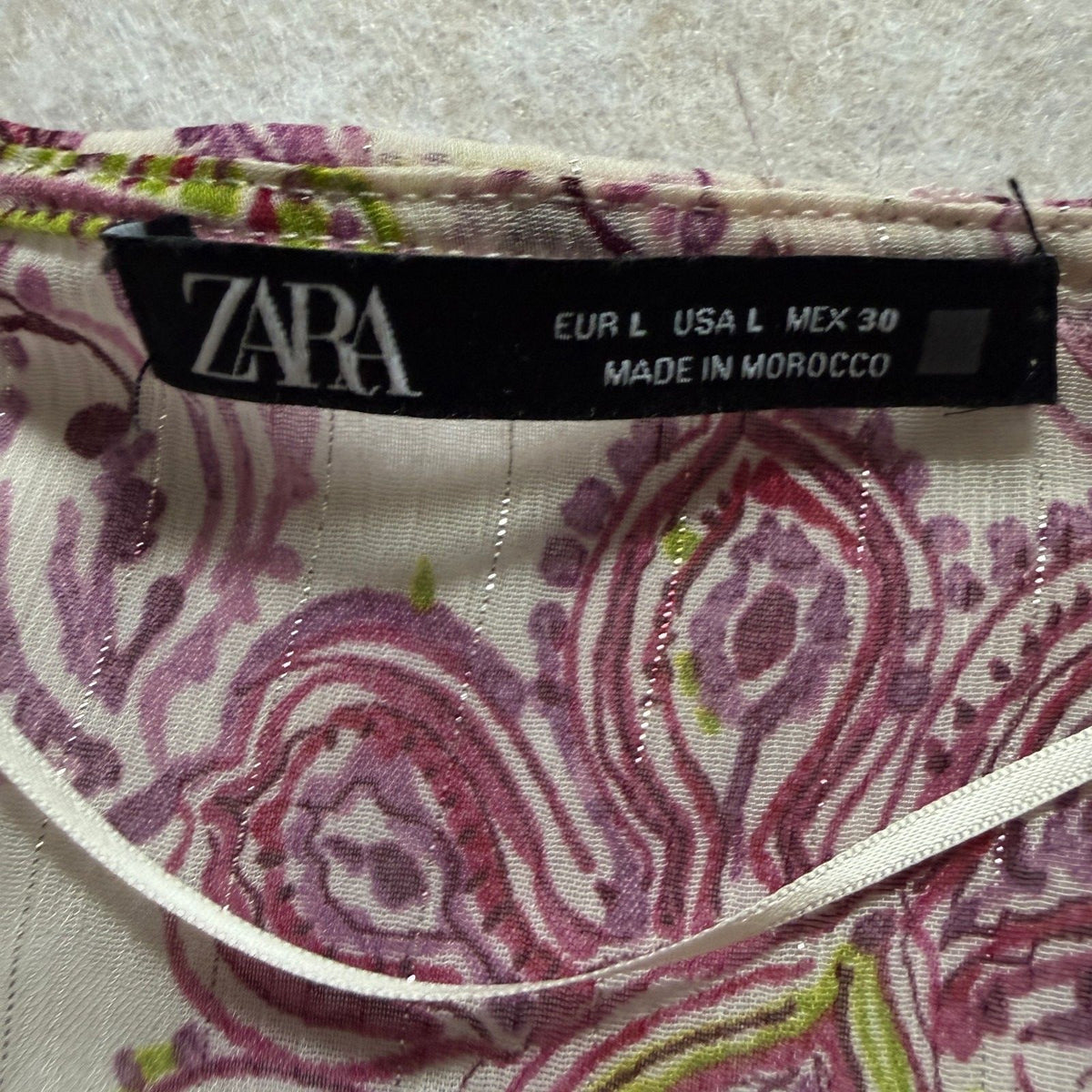 thriftalina Zara Stockholm Style Viral Paisley Floral Ruffle Blouse Tie Neck Bell Sleeves