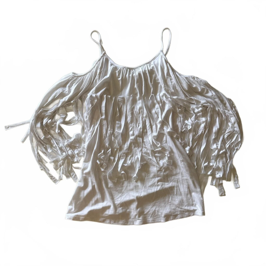 James & Joy Fringe Cold Shoulder Detail Blouse Boho Chic Festival Unique Y2K