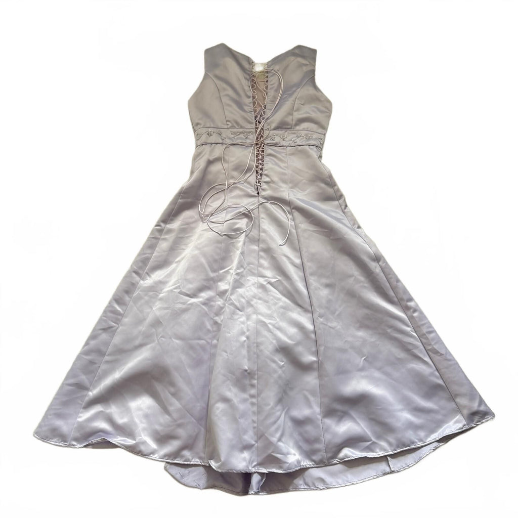 Vintage Marshmallow USA Lavender Embroidered Satin Flower Girl Dress Size 14