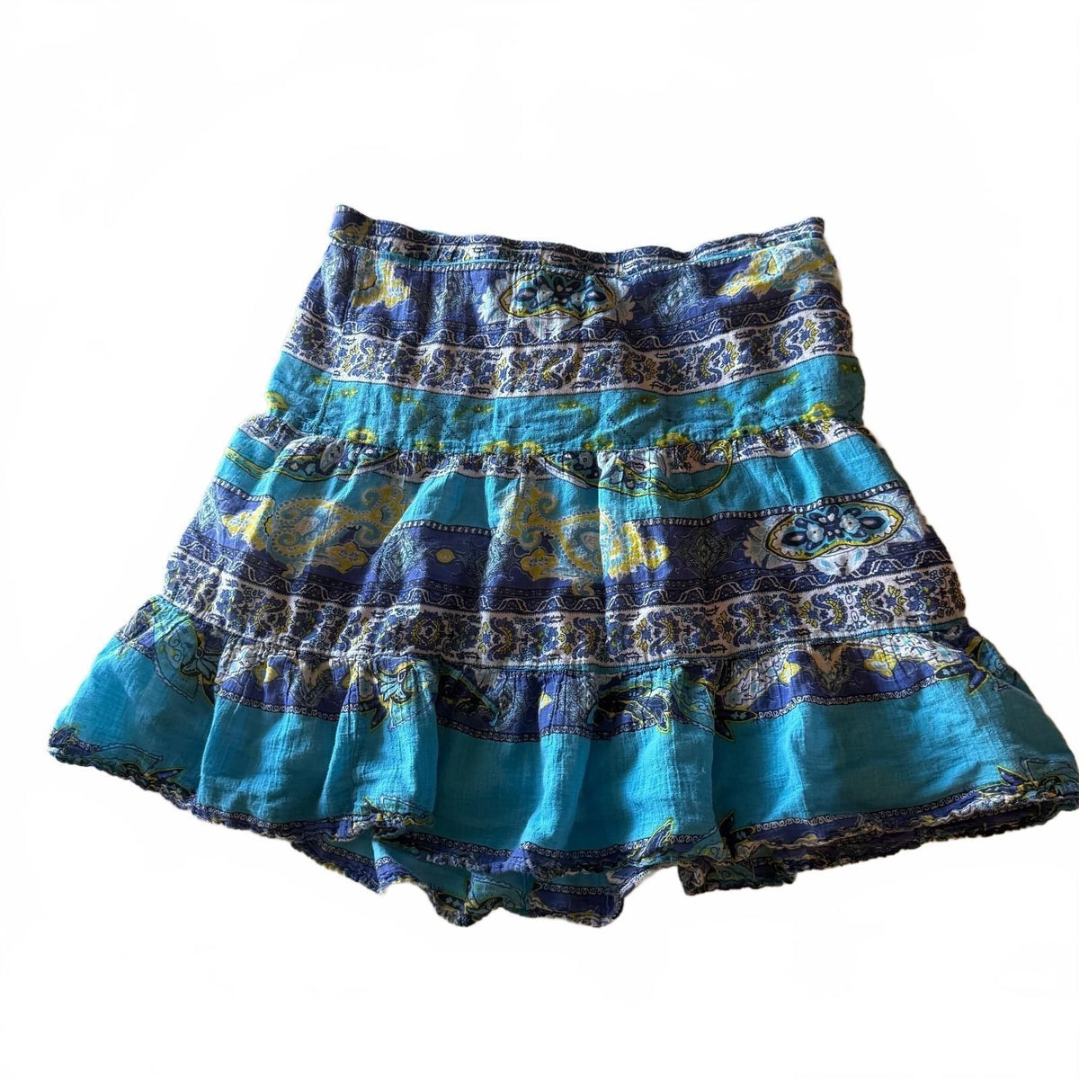 Life Style Sz Small Turquoise Whimsical Tiered Boho Mini Skirt Cottagecore Fairy