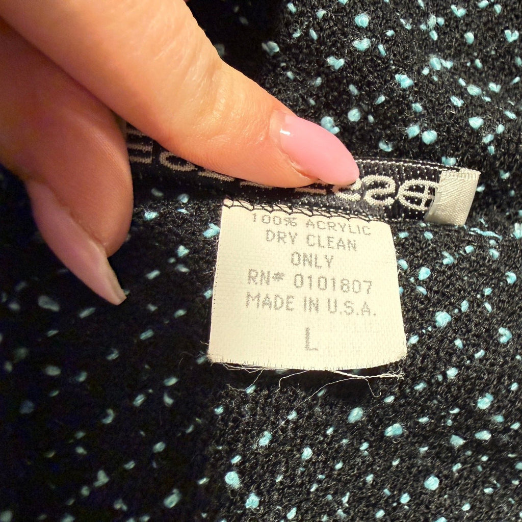 Vintage Espresso Black Blue Boucle Tweed A-Line Midi Skirt Sz Large USA Made