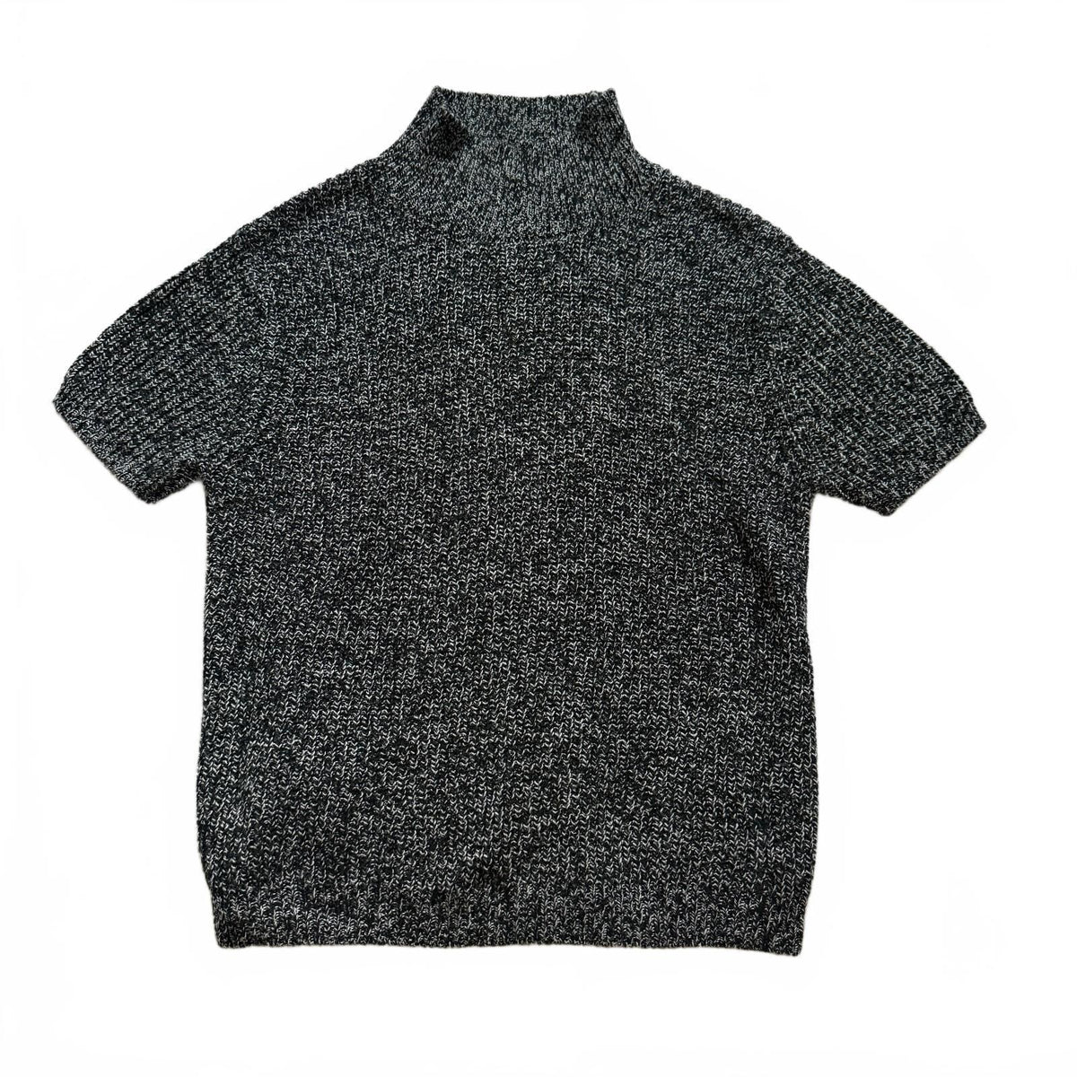 thriftalina MNG Women's Black and White Marled Knit Short Sleeve Sweater Cozy Chic Elevated