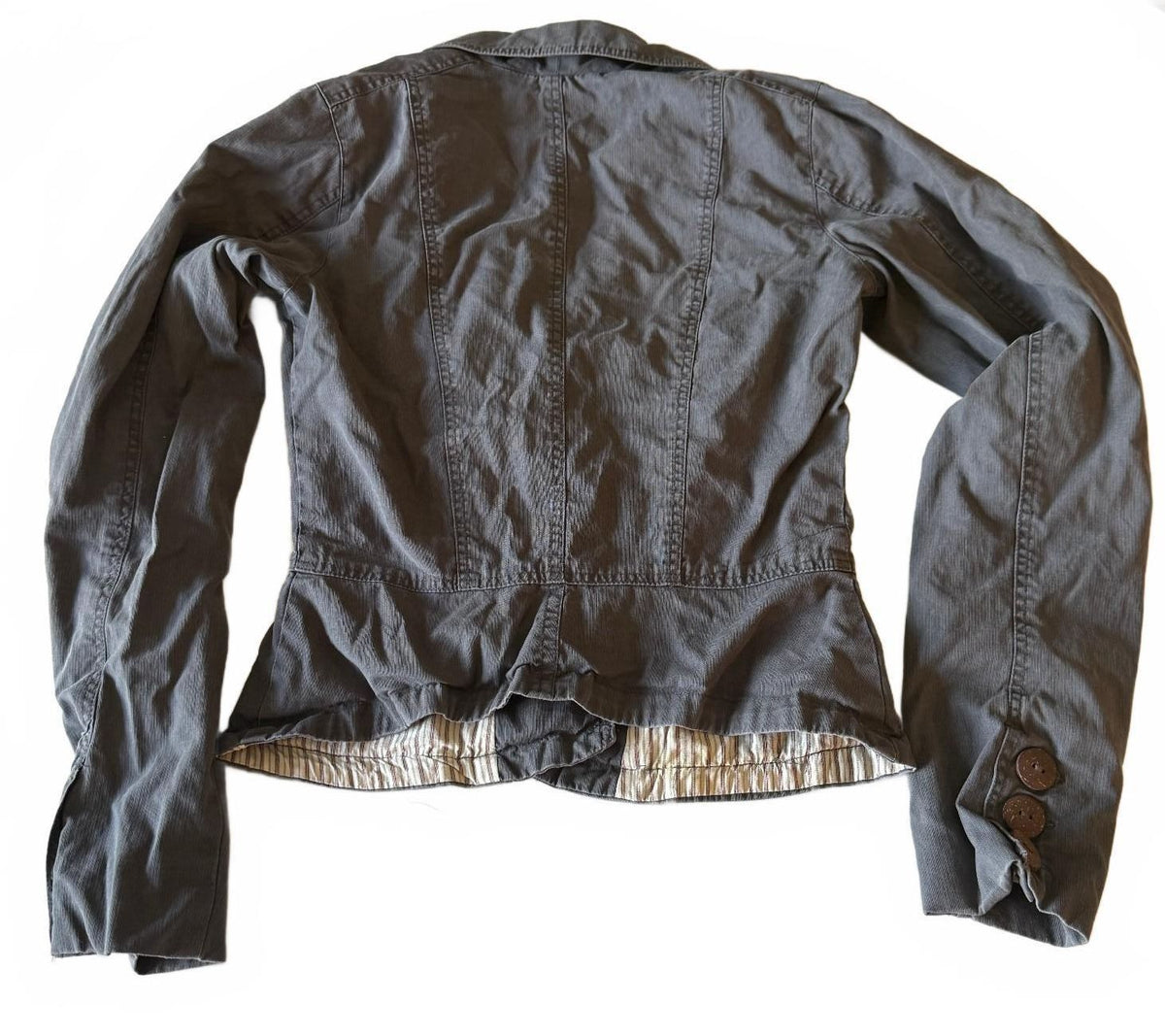 Nick and Mo Anthropologie Gray Cotton Fitted Blazer Jacket Coconut Buttons Sz S