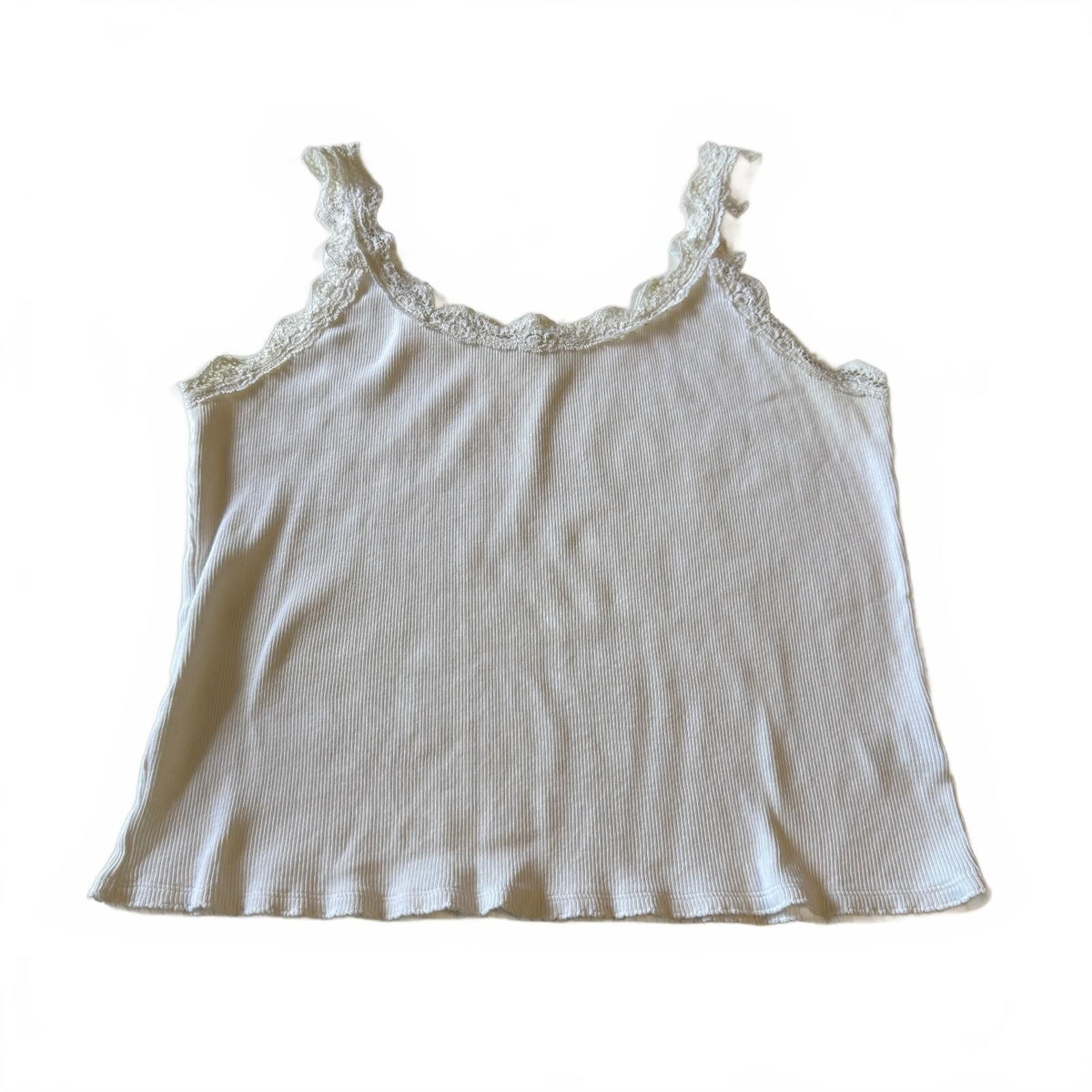 Sigrid Olsen Bella Swan Lace Trim Girly Ribbed Knit Cotton Lace Trim Tank Top XL