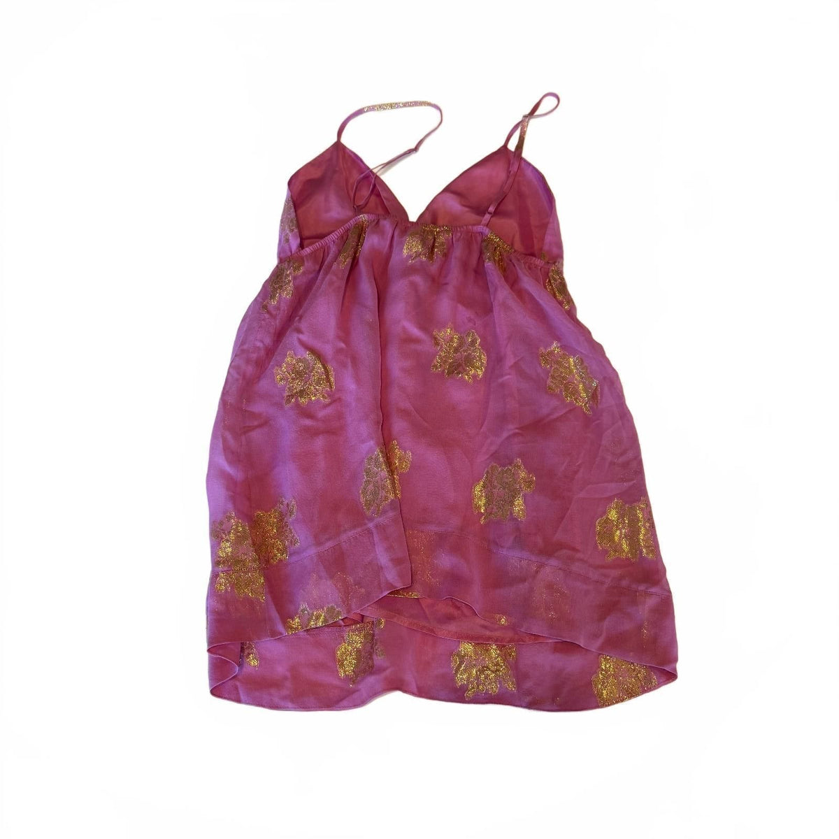 Yumi Kim Silk Babydoll Mini Dress Pink Gold Metallic Mermaid Fairycore Boho Y2K