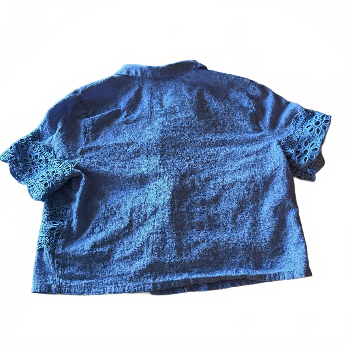 Velvet Fleur Sz XL Periwinkle Crochet Lace Trim Collared Blouse Cottagecore