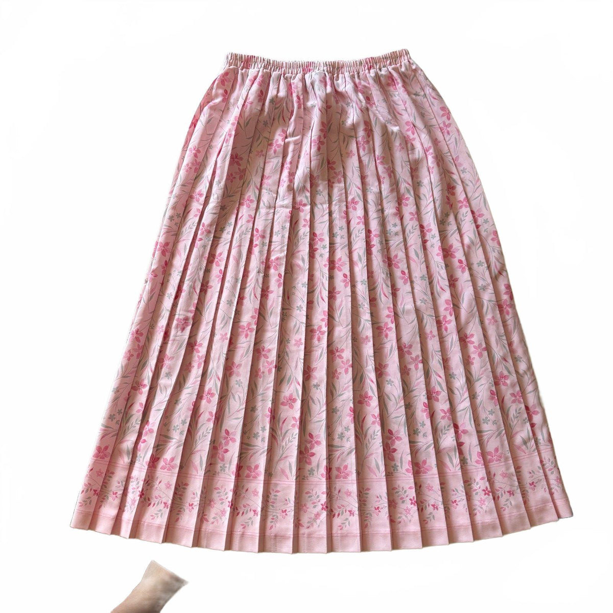 Vintage Leslie Fay Pleated Pink Floral Maxi Skirt Coquette Girly Fall Sz 14