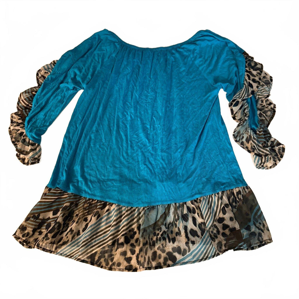 Y2K Inspired Funky Layered Vision USA Women's Blouse Slouchy Animal Print