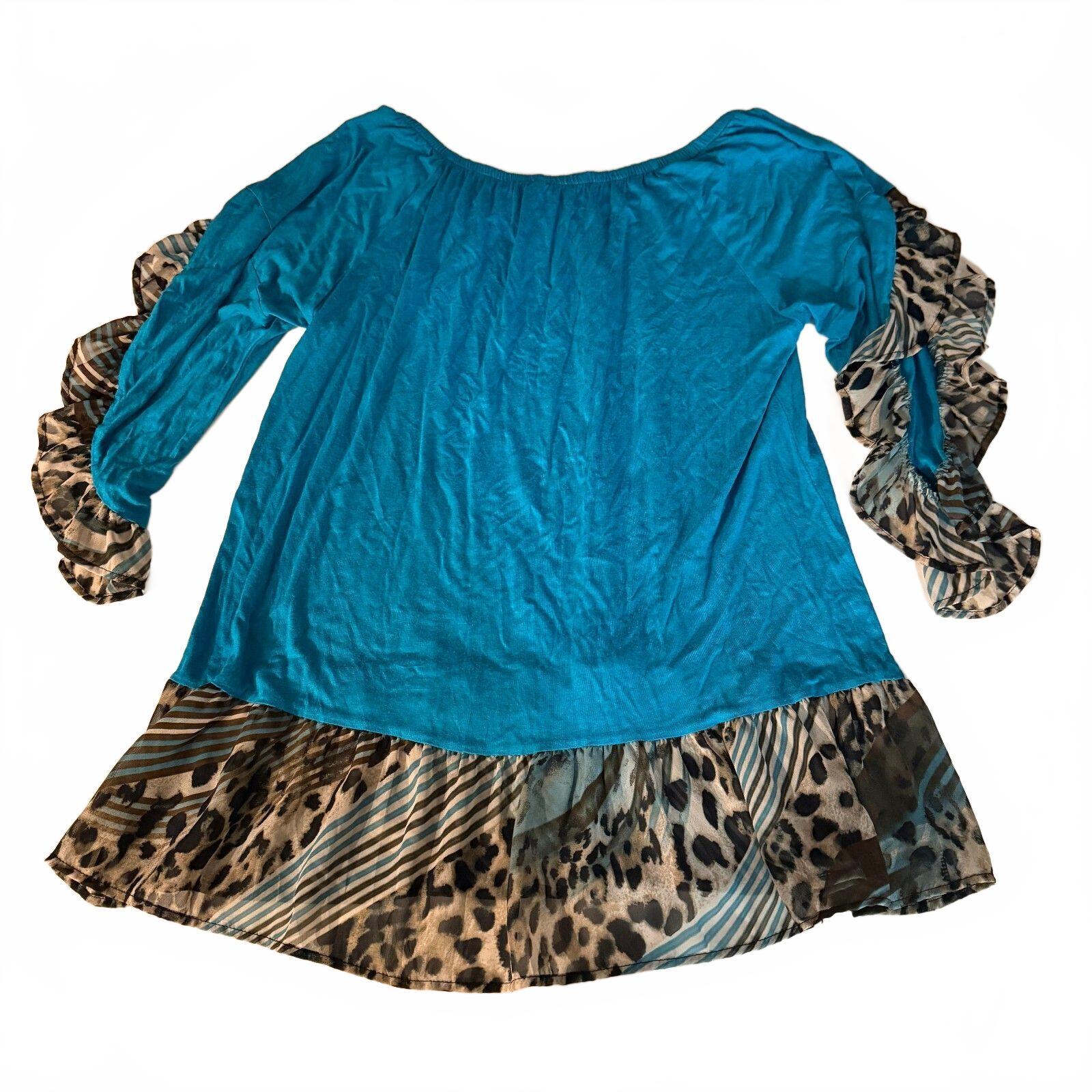 Y2K Inspired Funky Layered Vision USA Women's Blouse Slouchy Animal Print