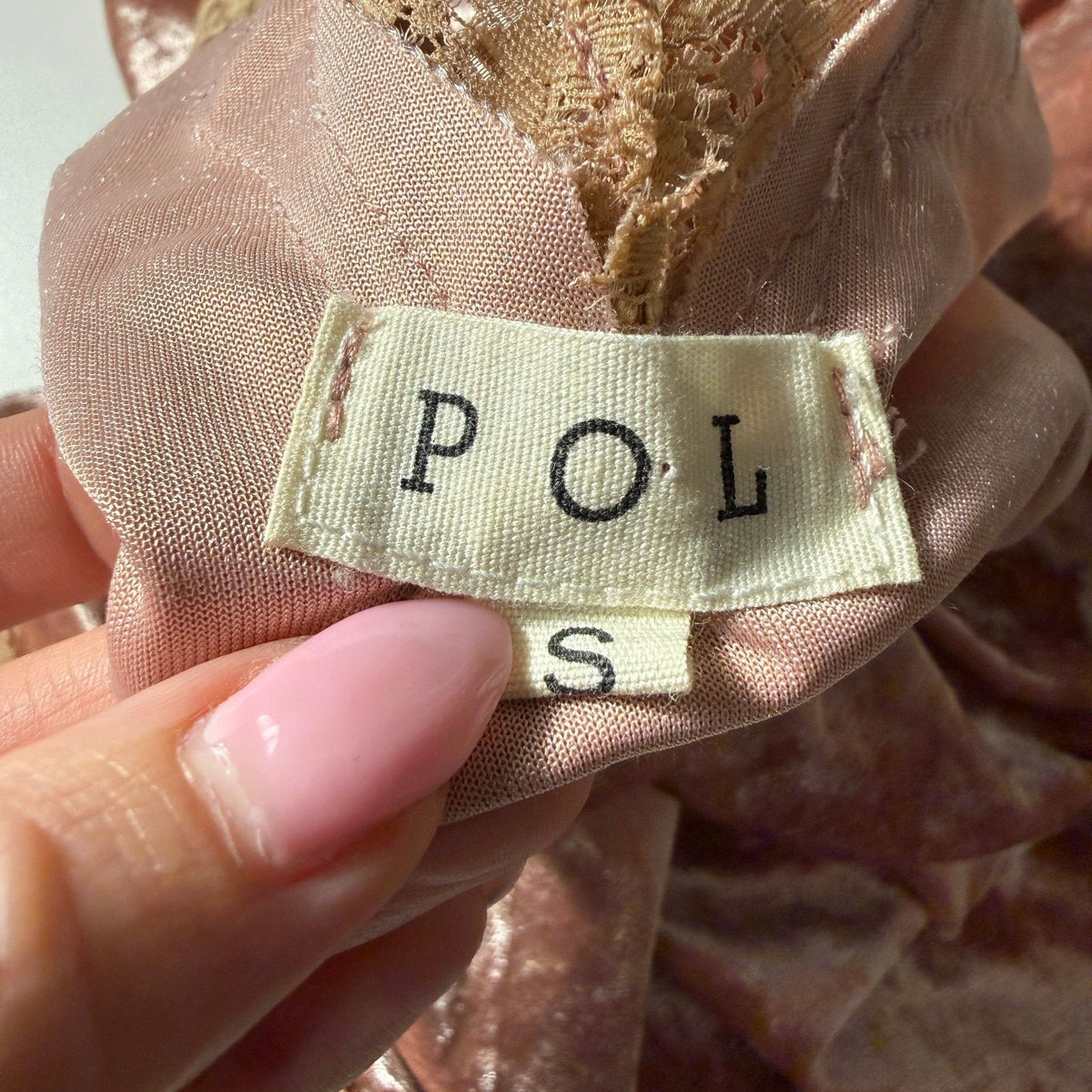 POL Boho Romantic Soft Girly Coquette Crushed Velvet Pink Lace Trim Tank Top S