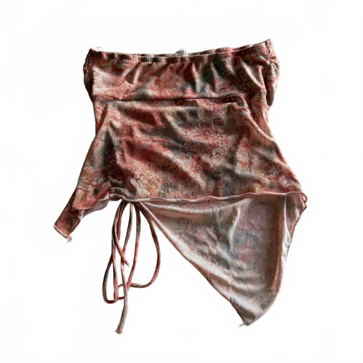 See you Monday Whimsical Floral Strapless Asymmetrical Top Drawstring Detail
