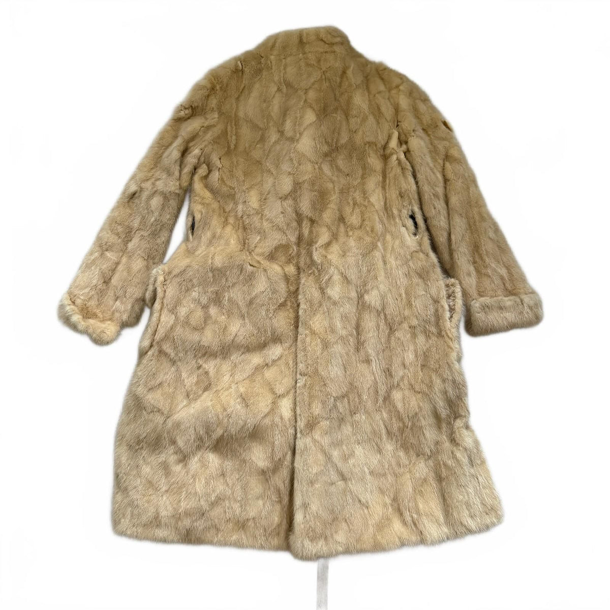 Vintage Genuine Mink Fur Coat Women's Blonde Long Coat Pockets Winter Luxe