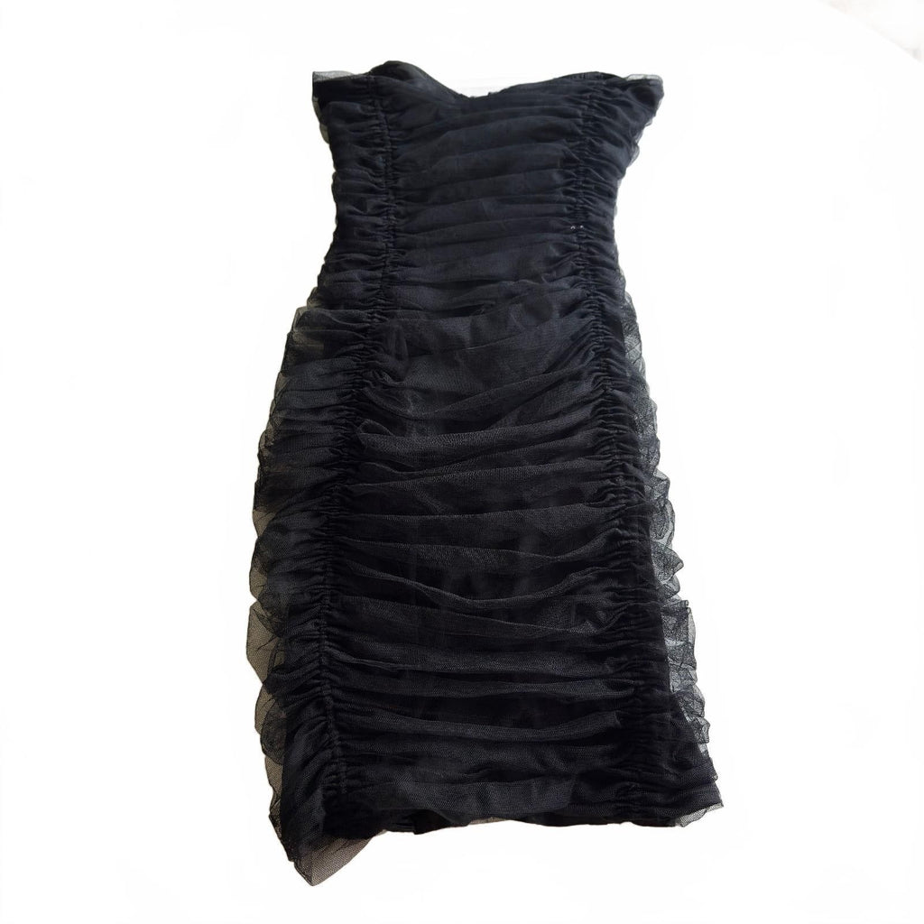 Betsey Johnson Women's Strapless Black Ruched Dress Size 0 with Front Zip